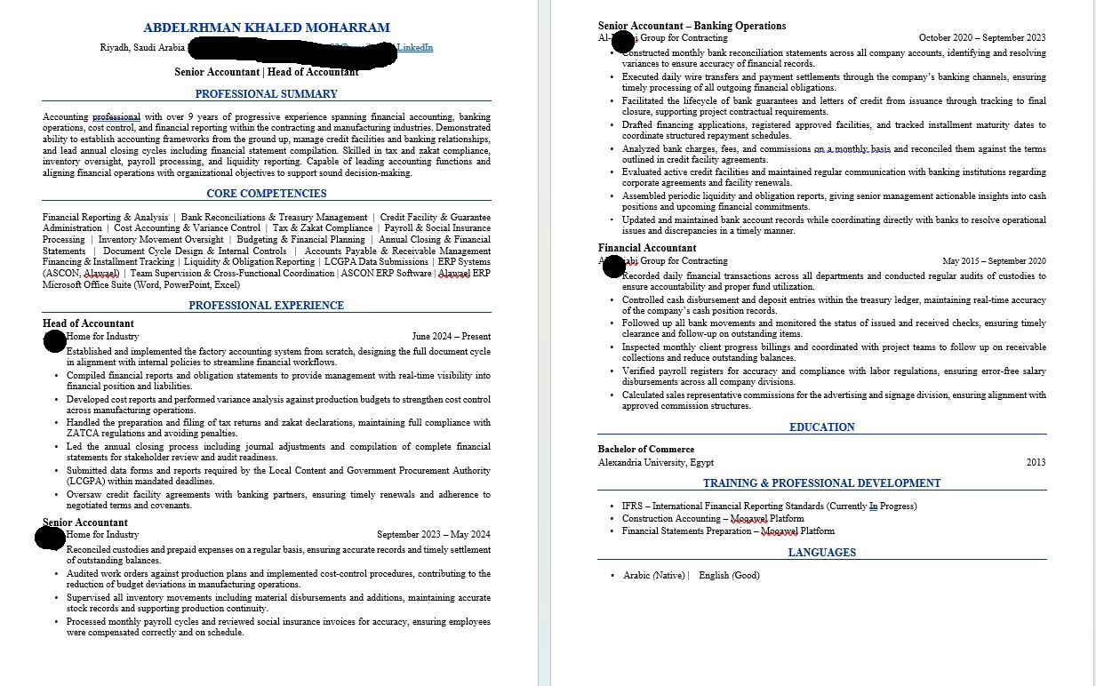 نموذج سيرة ذاتية محاسب